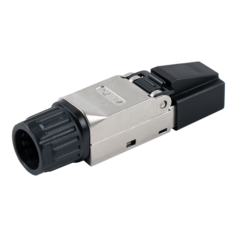 Connettore RJ45 schermato senza utensili Cat7 (con cappucci in plastica sulla testa e dadi in plastica sulla coda) RJ-G50S-2-C7